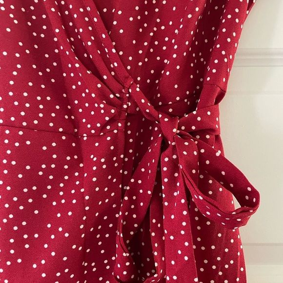 Red Polka Dot Wrap Dress, Size Small - Picture 5 of 9